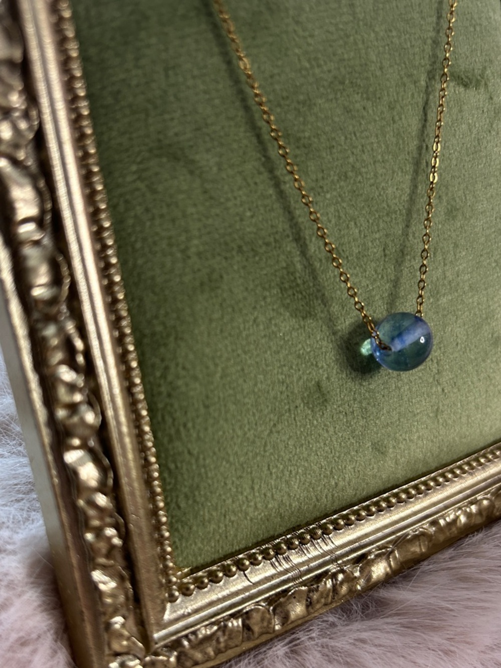 18k Gold Plated Chain Necklace with Dark Teal Glass Bead NEW - Picture 2 of 6